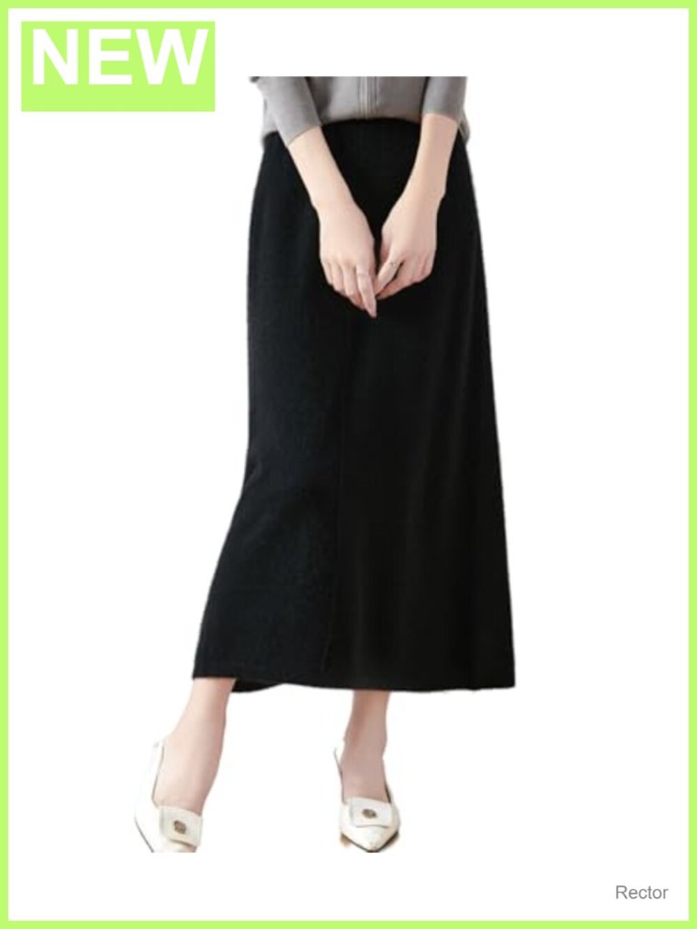 100% Merino Wool Ribbed Knit Midi Skirt High Waisted Warm